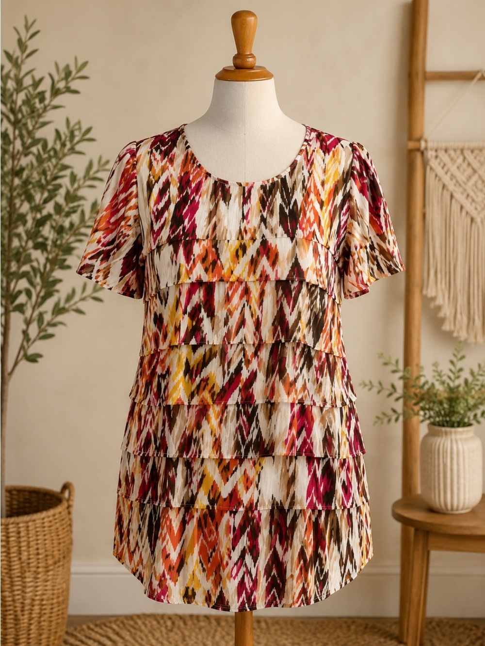 Alfred Dunner Colorful Tiered Ruffle Blouse Size M - Picture 2 of 7
